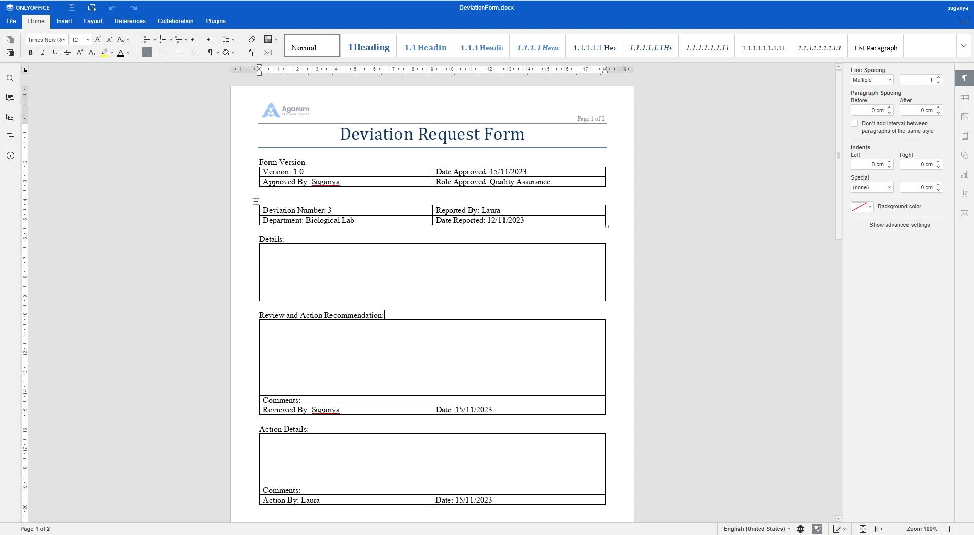 lab request form