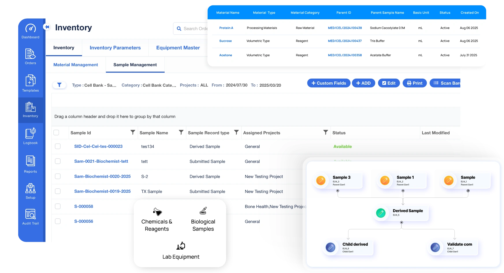 Track samples, chemicals, and consumables with barcode labeling — Logilab Electronic Lab Notebook.